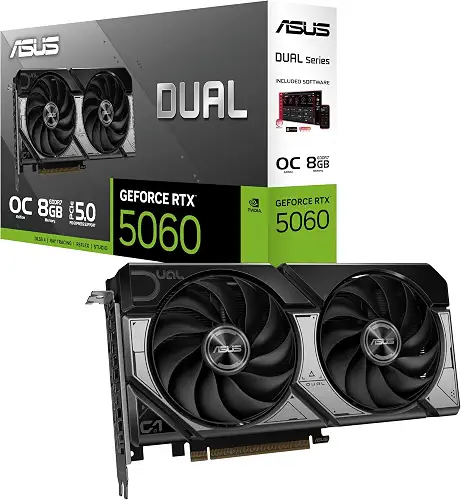 ASUS Dual NVIDIA GeForce RTX 5060 8GB GDDR7 OC Edition (PCIe 5.0, 8GB GDDR7, DLSS 4, HDMI