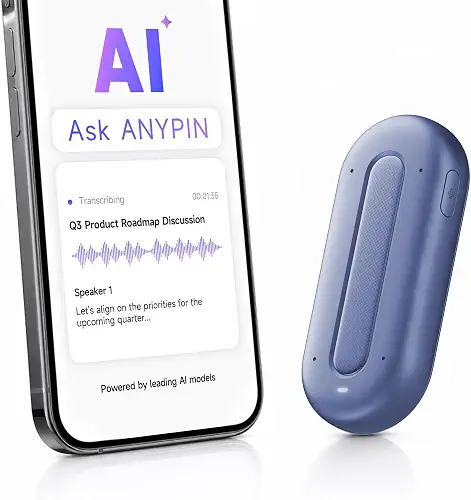 ANYPIN Note Pod P1 AI Voice Recorder, Unlimited Transcribe & Summarize