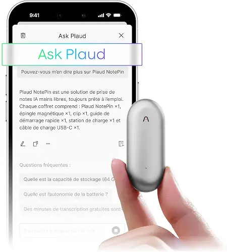 Plaud NotePin Wearable AI Voice Recorder, Lunar Silver, Non-S Version