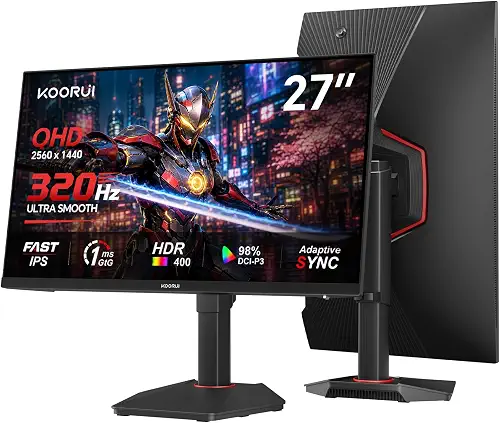 KOORUI 27 inch QD-OLED Gaming Monitor, 240Hz Monitor, 0.03ms, QHD 1440p AdaptiveSync, 99%