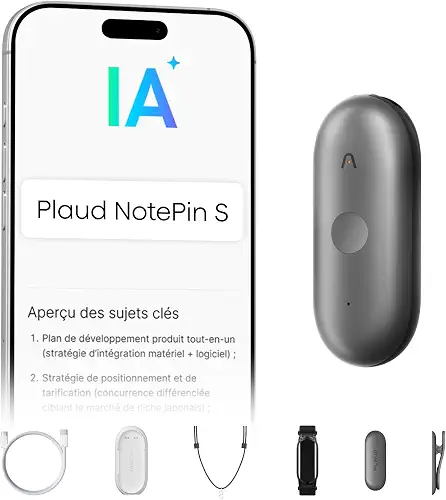 Plaud NotePin S Wearable AI Voice Recorder, Transcribe & Summarize, Black