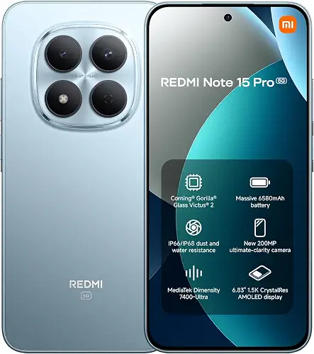 XIAOMI Redmi Note 15 Pro 5G Ai (Compatible with Tmobile Mint Tello & Global) (256GB + 8GB) NFC