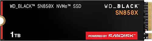 WD_BLACK SN850X 1TB NVMe SSD - M.2 2280, Up to 7,300 MB/s Read speeds, Up to 6,300 MB/s write WDS100T2X0E